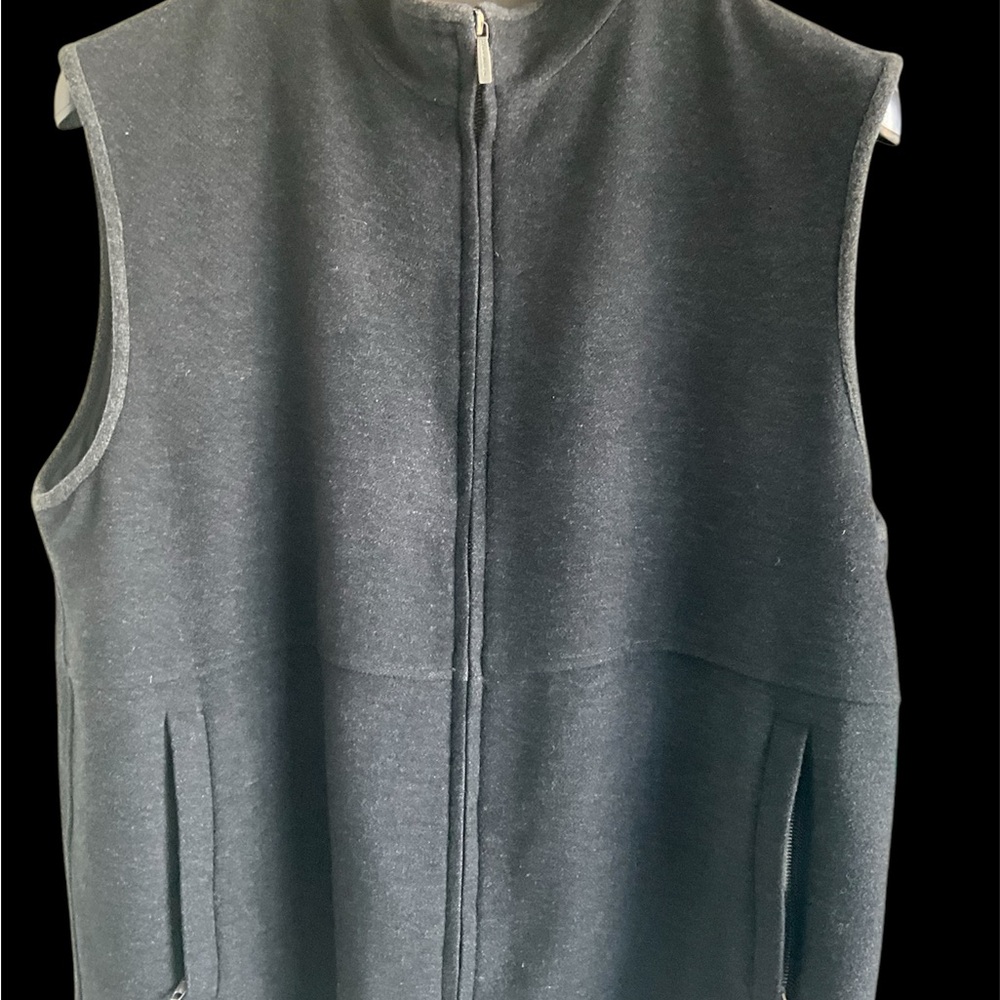 Two-tone gray, Zegna Sleeveless Zip-Up Vest, XL (54) rear zip pocket.